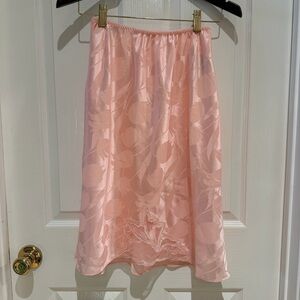 NWT vintage Natori for Neiman Marcus pale pink satin slip skirt w/ lace/beading